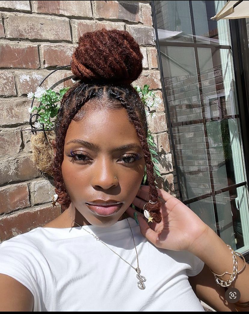 High Bun with Face Framing Locs