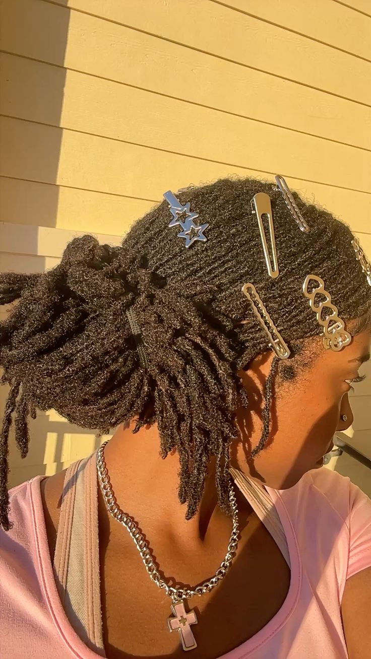 Locs Pinned Back with Decorative Pins