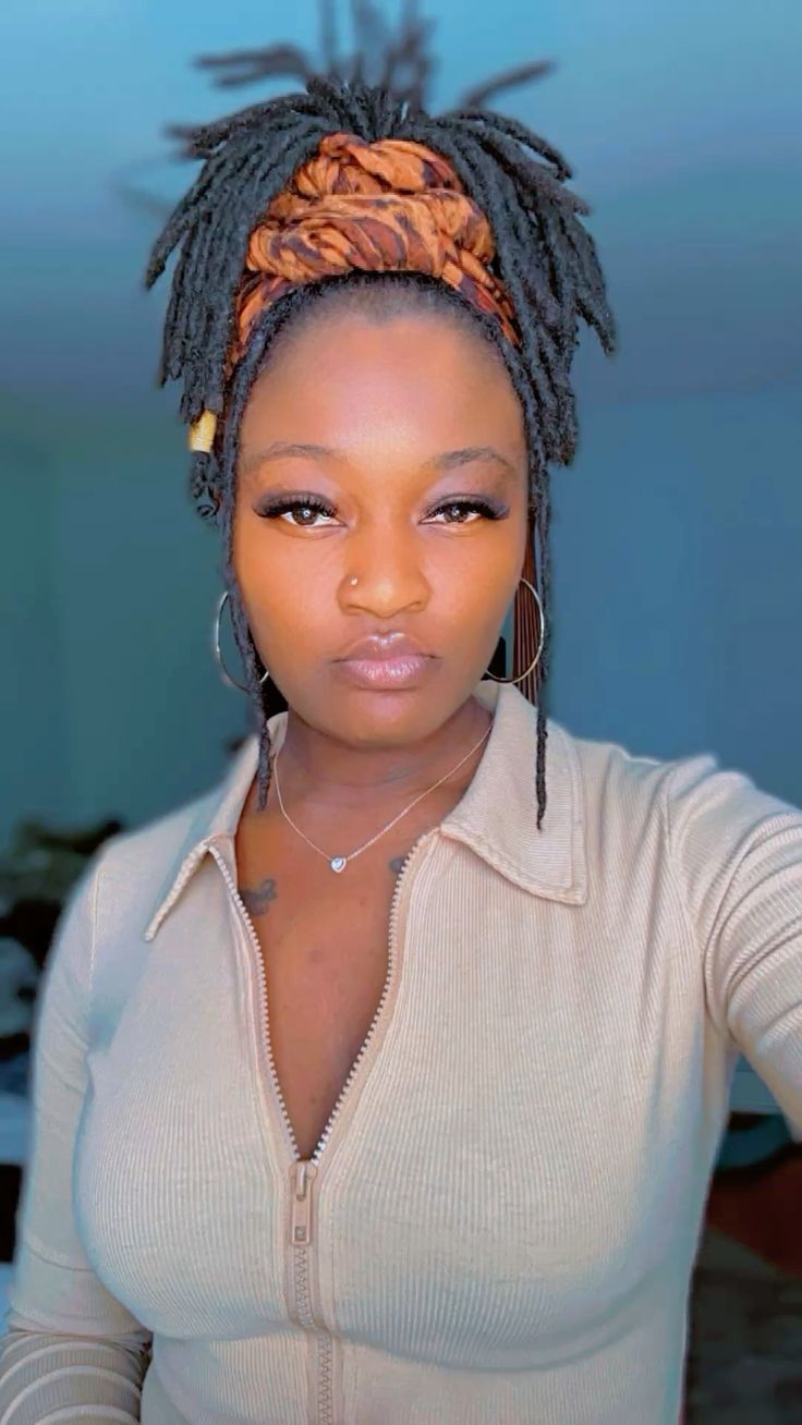 Short Loc Bun With Scarf Tie
