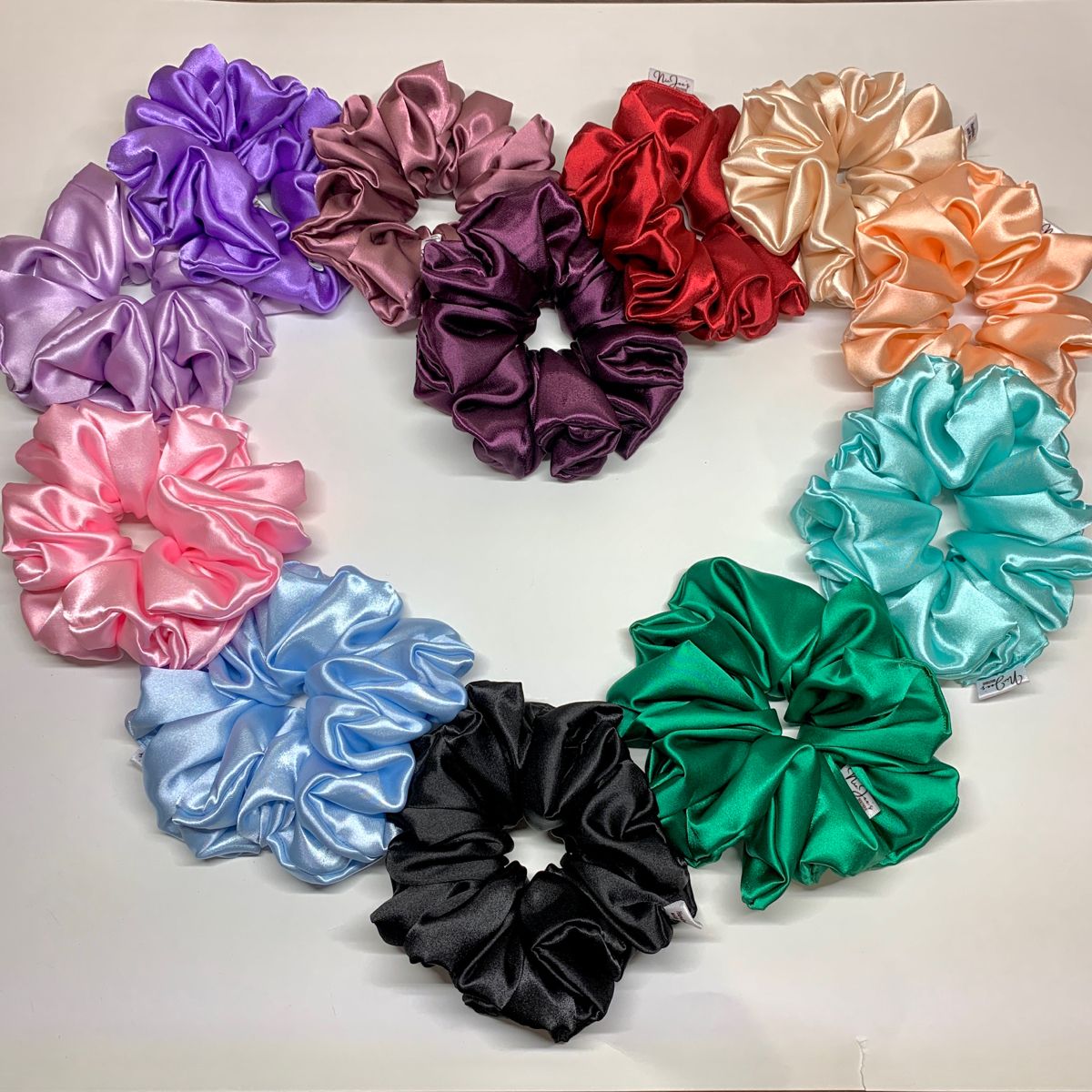 scrunchies arranged on a surface