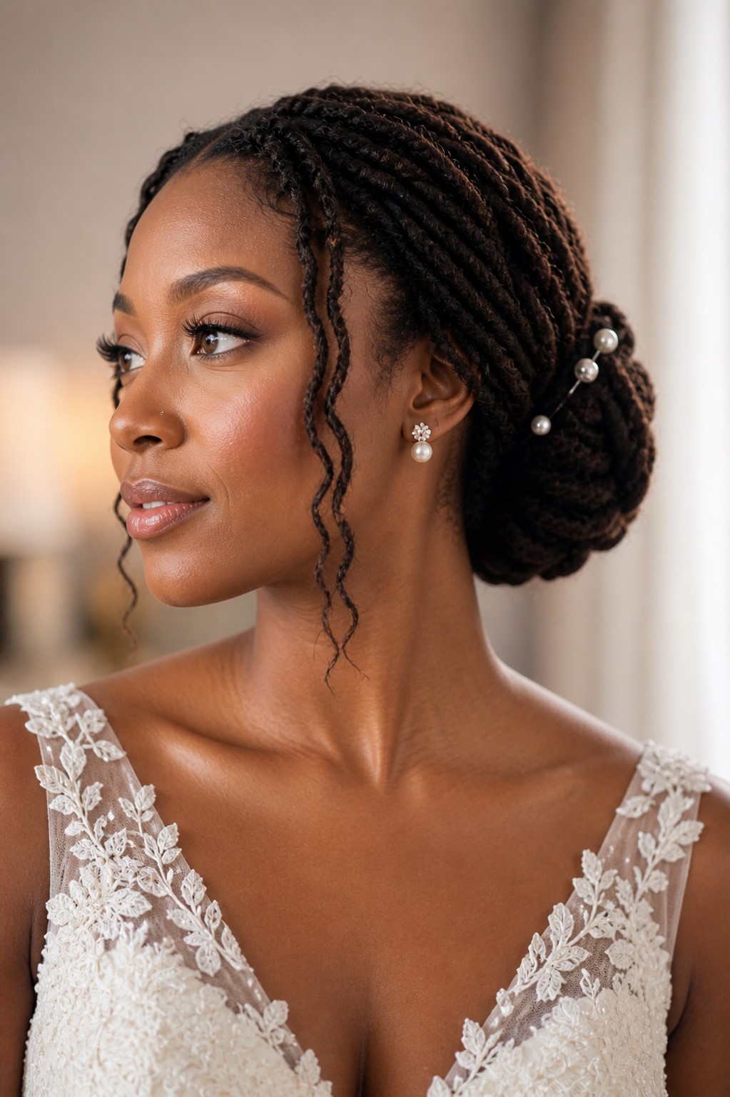 A loc Bride styled for her wedding