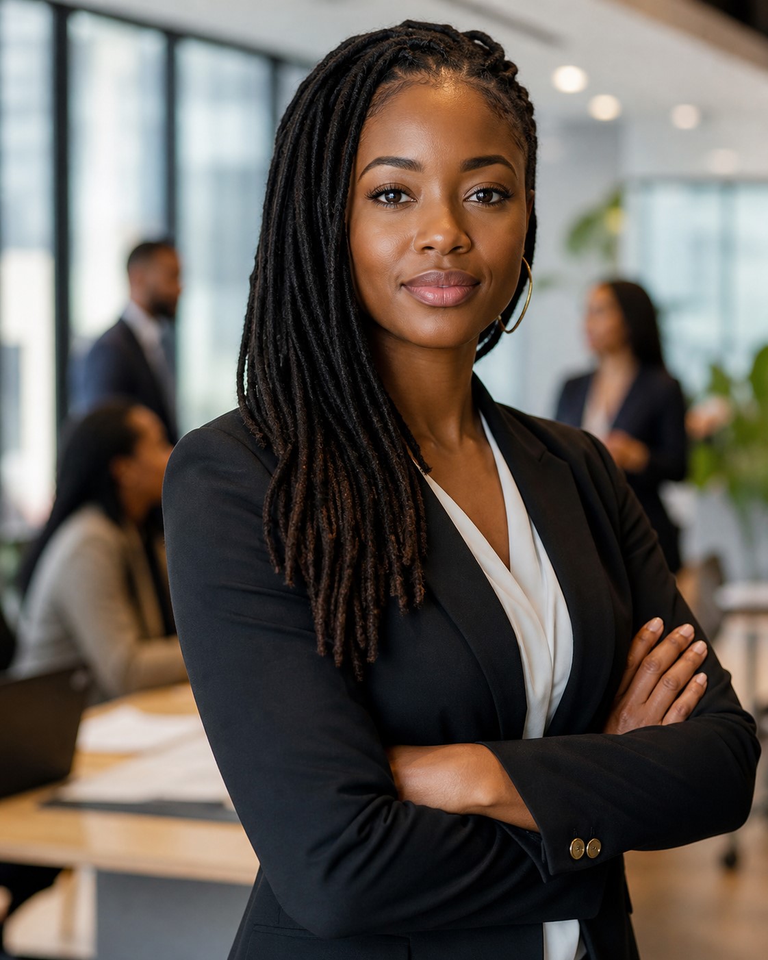 A confident woman with head held high.