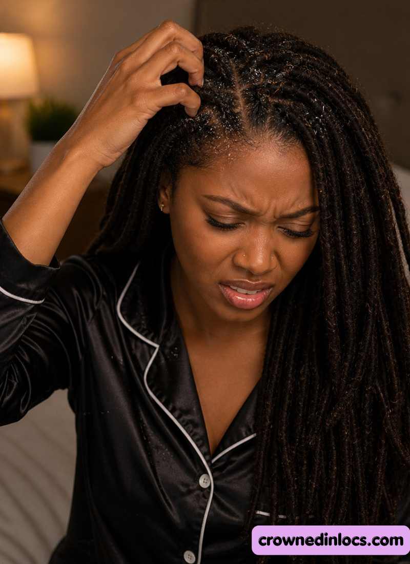 A lady scratching her head because of dandruff.
