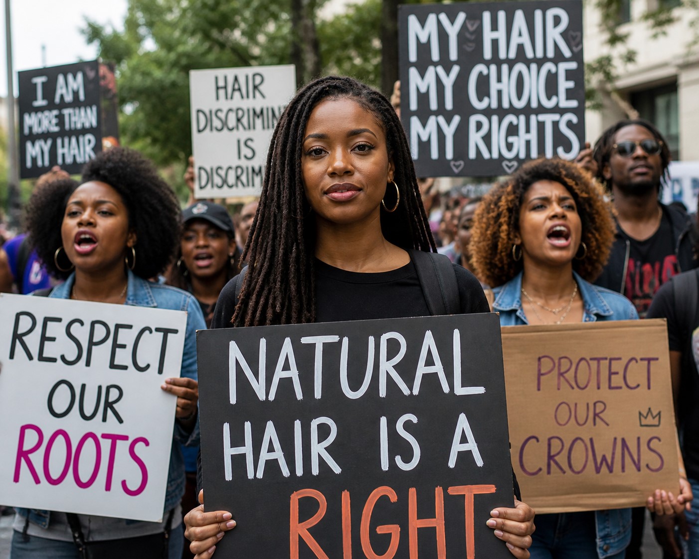 People advocating for their hair rights.