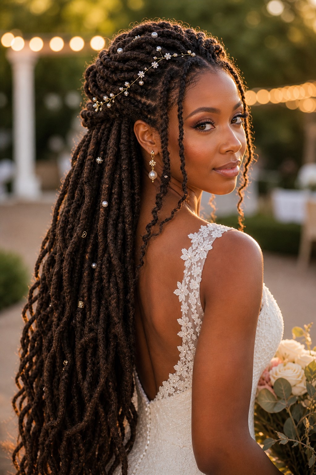 half up half down locs style